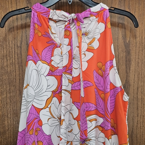 Betsy's Boutique Sketched Floral Halter Maxi Dress Orange Pink White Meduim - Picture 5 of 11
